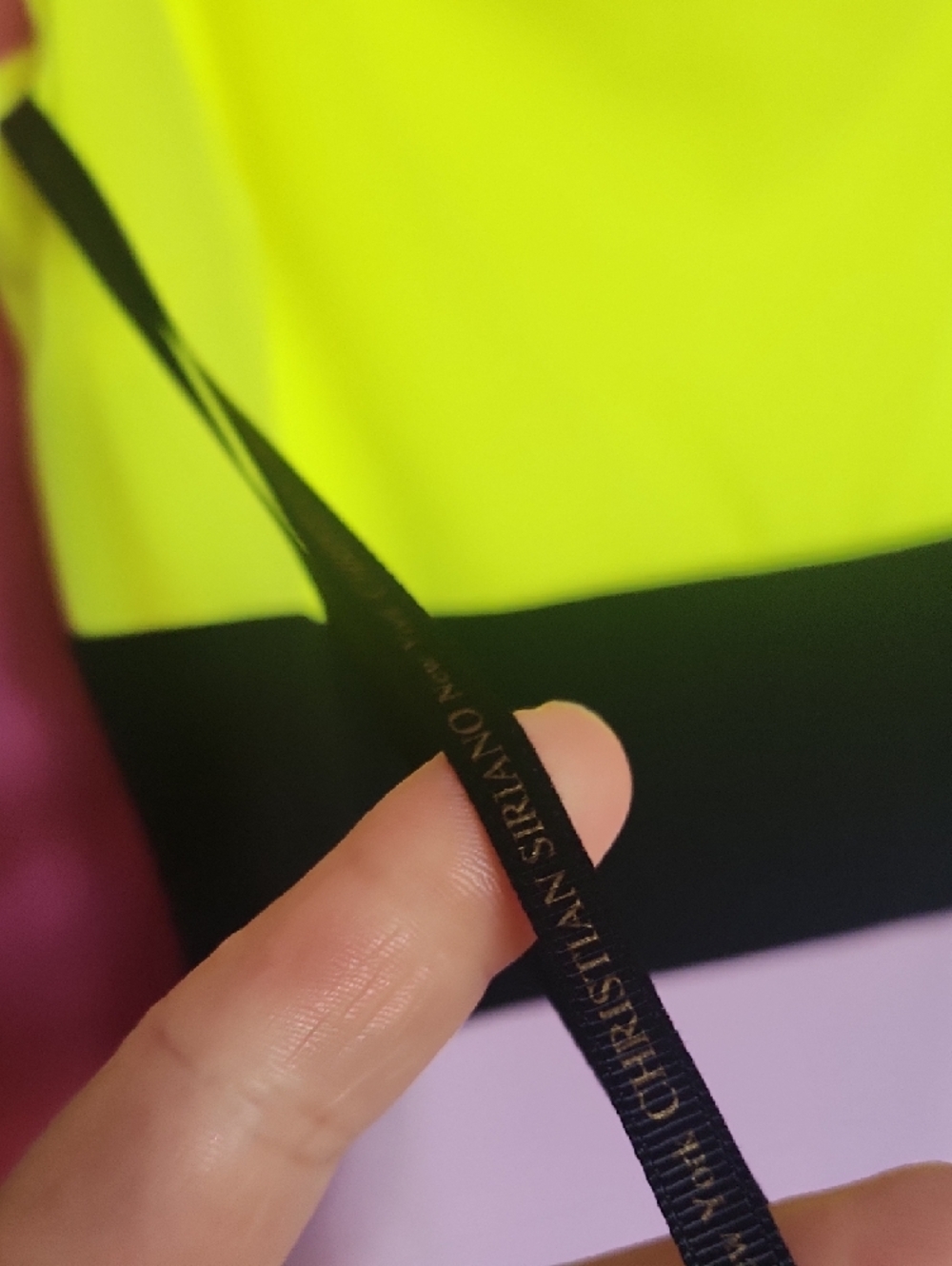 Christian Siriano Neon Yellow, Black & Lavender Tie-Shoulder Midi Dress - Picture 5 of 13